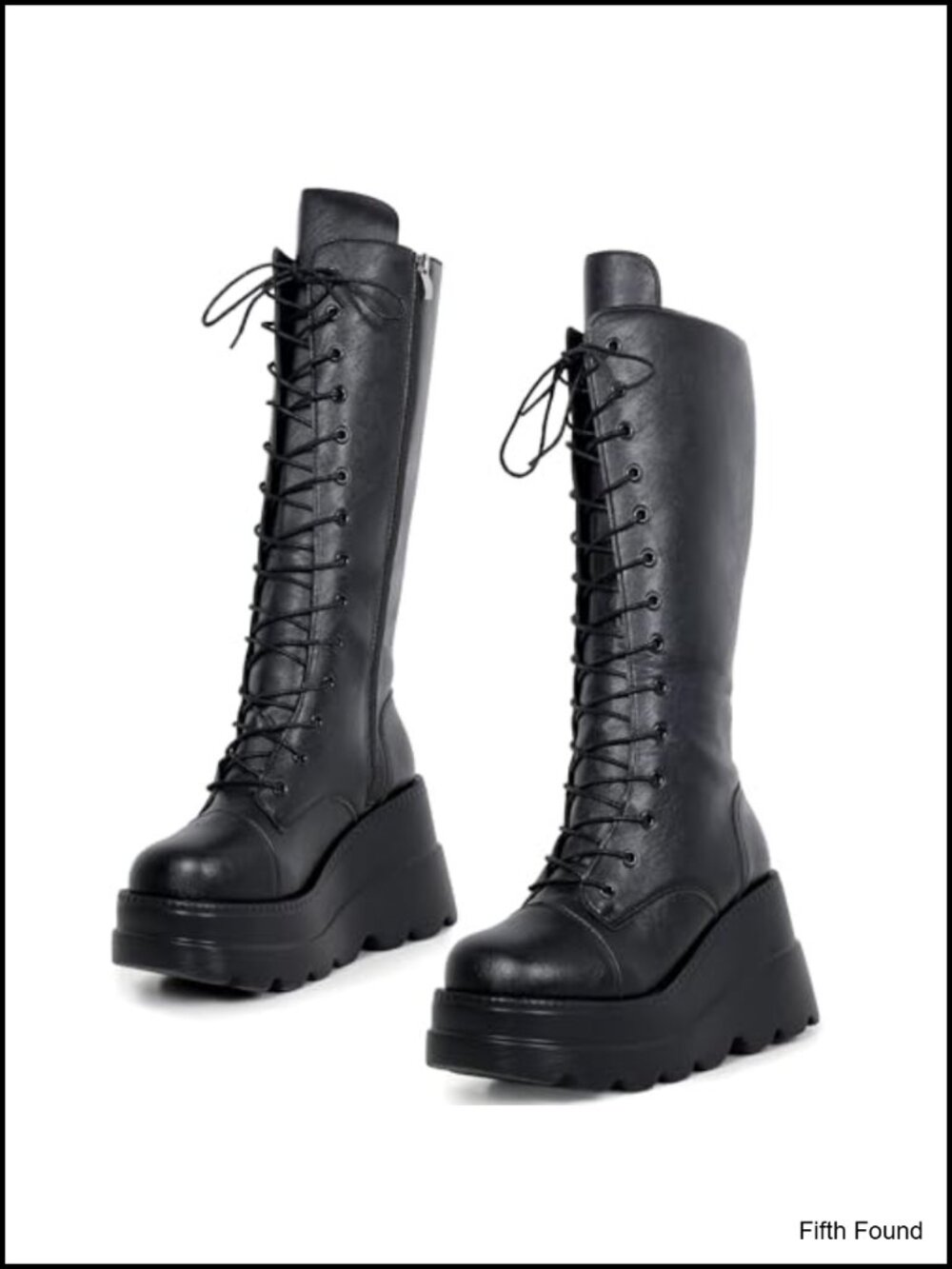 Women's Mid Calf Platform Boots Faux Leather Chunky Heel Lace Up Combat